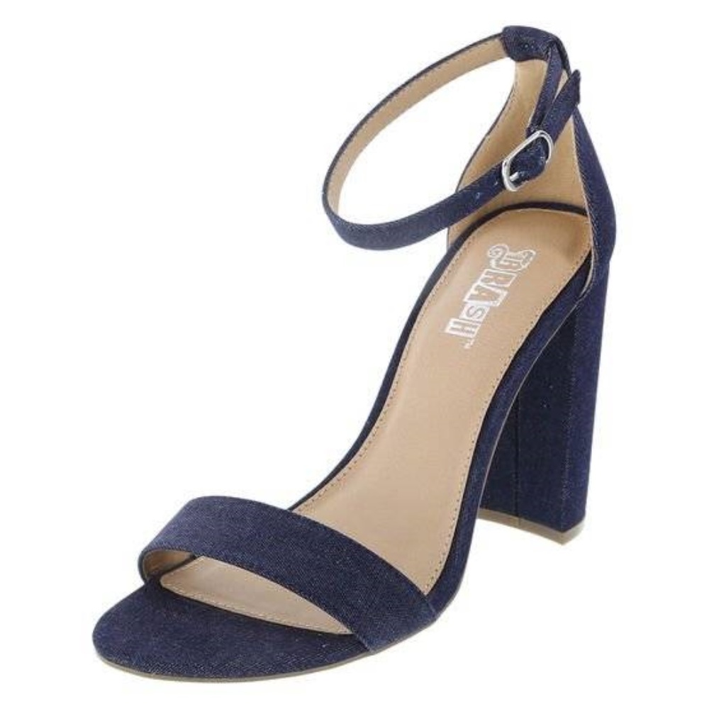 Brash Houston Blue Denim Block Heel Open Sandals